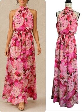 Eliza J Pink Floral Halter Maxi Dress